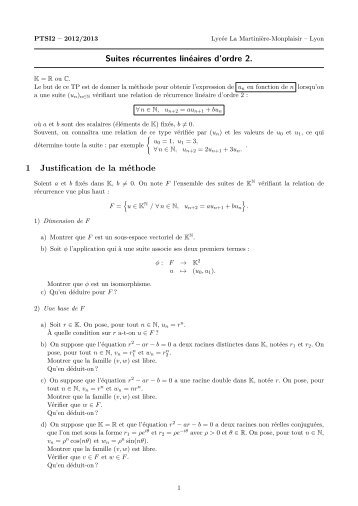 TD-Cours : suites rÃ©currentes linÃ©aires d'ordre 2