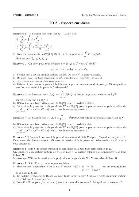 TD 21. Espaces euclidiens.