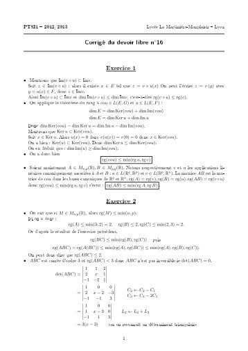 CorrigÃ© du devoir libre n16 Exercice 1 Exercice 2