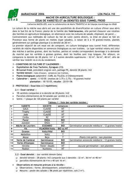 ESSAI DE VARIETES ET de DENSITES SOUS TUNNEL FROID