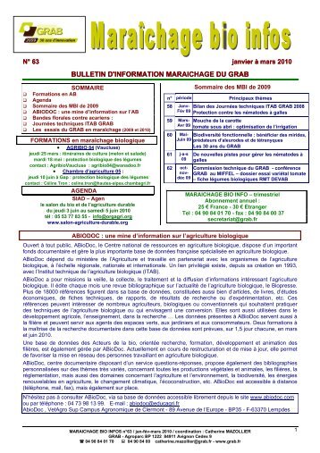 MBI 63 janvier février mars 2010 - GRAB, Groupe de Recherche en ...