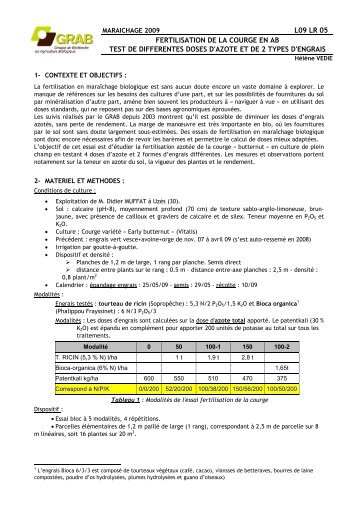 l09 lr 05 fertilisation de la courge en ab test de differentes doses d ...