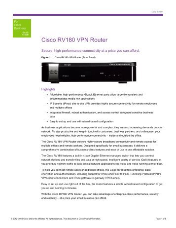 Cisco RV180 VPN Router Data Sheet