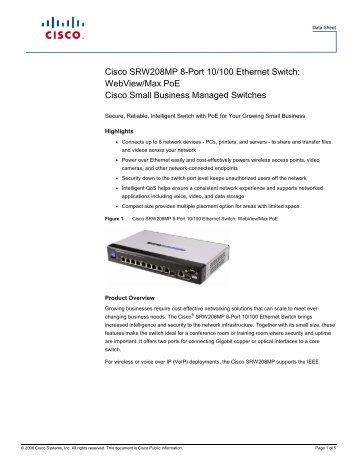 Cisco SRW208MP 8-Port 10/100 Ethernet Switch ... - RouterShop