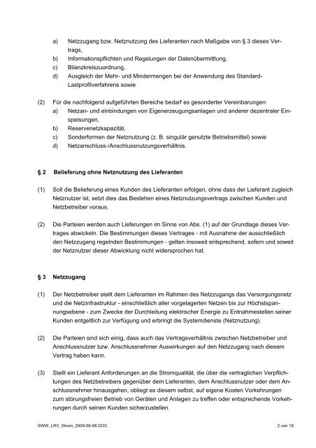 Lieferantenrahmenvertrag (Strom) - Stadtwerke Wernigerode