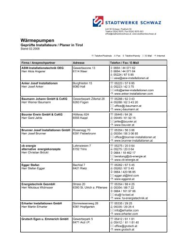 Wärmepumpen - Stadtwerke Schwaz