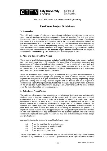 Final Year Project guidelines - Staff.city.ac.uk - City University