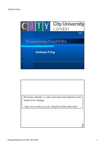 Programming Excel/VBA 2 - Staff.city.ac.uk - City University