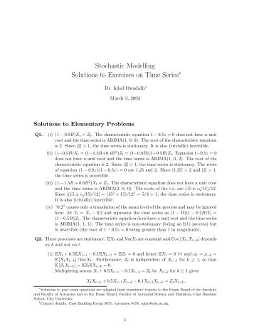 Stochastic Modelling Solutions to Exercises on Time Series∗