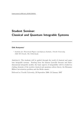 Student Seminar: Classical and Quantum Integrable Systems