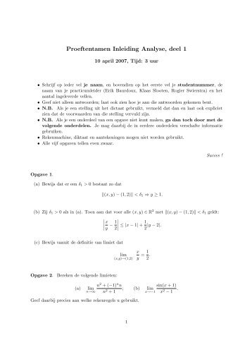 Proeftentamen Inleiding Analyse, deel 1
