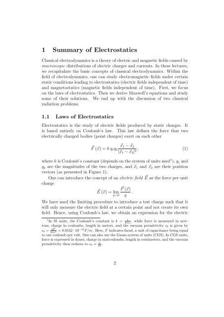 Topics in Classical Electrodynamics