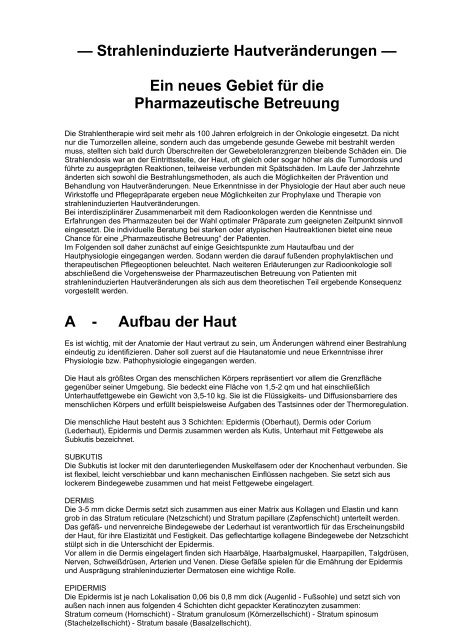 Strahleninduzierte Hautveränderungen - Staff.uni-mainz.de ...