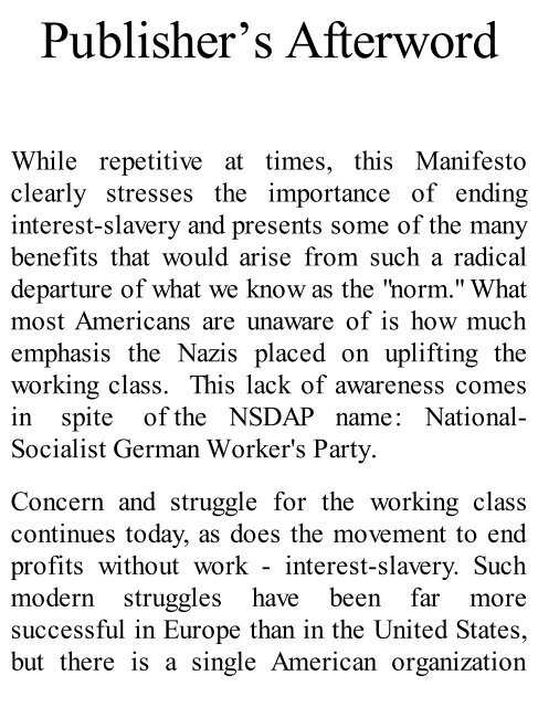 Gottfried Feder - Manifesto for the Abolition of Interest-Slavery