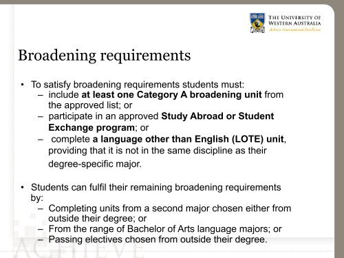 Degree specific major - UWA Staff - The University of Western ...