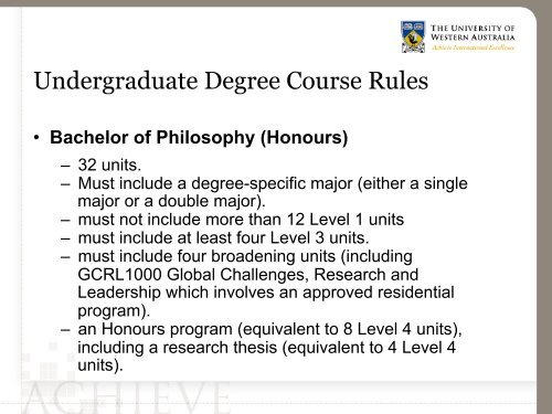 Degree specific major - UWA Staff - The University of Western ...