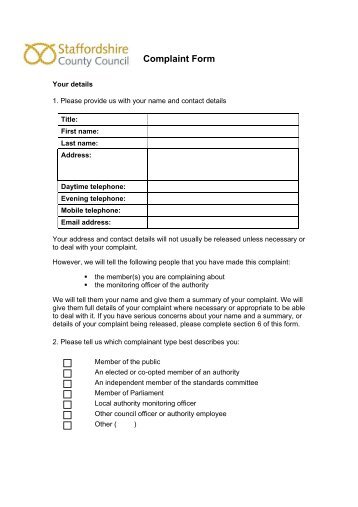 Complaint Form - Staffordshire County Council