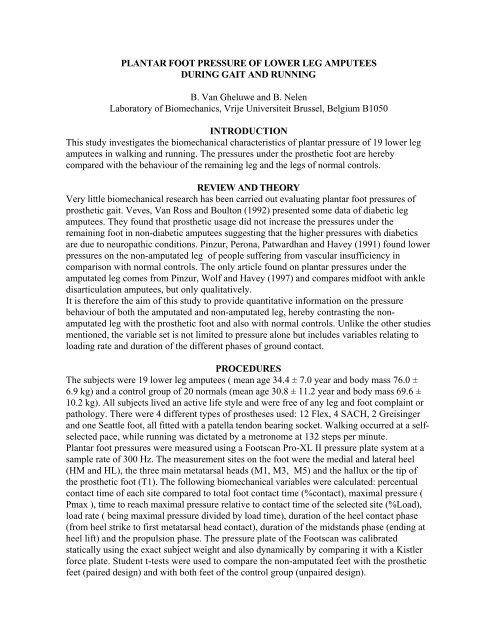 PLANTAR FOOT PRESSURE OF LOWER LEG AMPUTEES ...