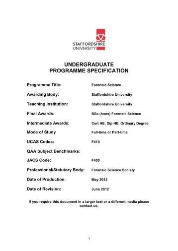 BSc (Hons) Forensic Science Programme Specification