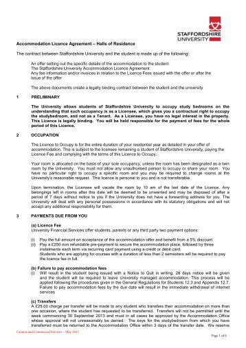 Licences Agreement - Staffordshire University
