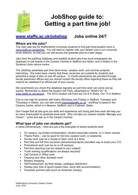 Getting A part time job! - Staffordshire University