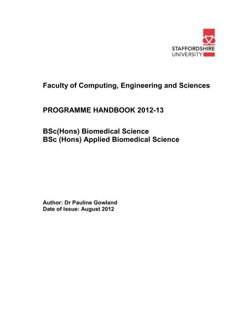 BSc HONS BIOMEDICAL SCIENCE - Staffordshire University