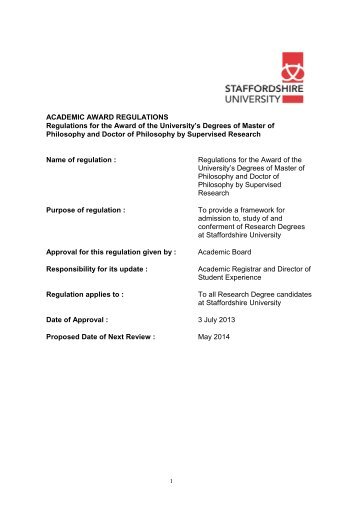 Research Degree Regulations - Staffordshire University