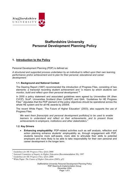Staffordshire University Personal Development Planning Policy ...