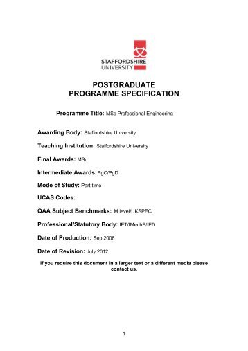 MSc Professional Engineering Programme Specification