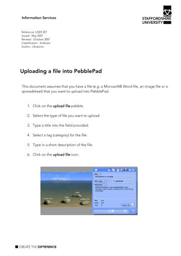 Uploading a file into PebblePAD