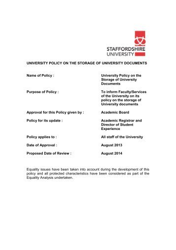 Storage of University Documents - Staffordshire University