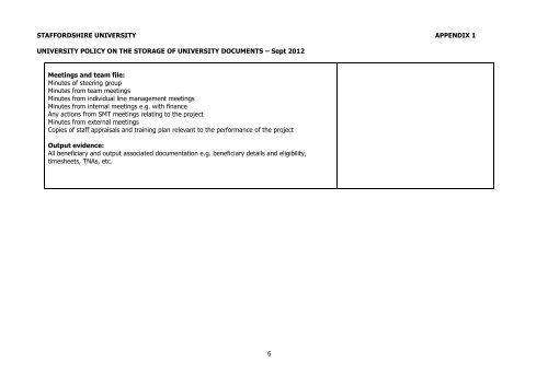 Storage of University Documents - Staffordshire University