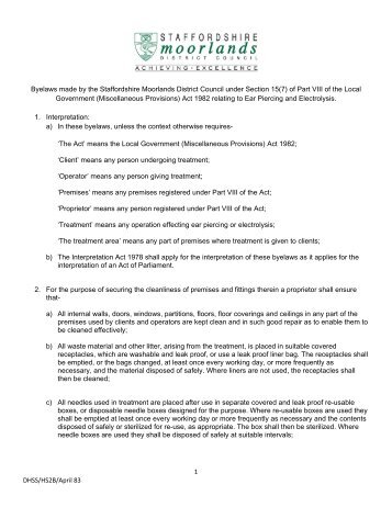 Staffordshire Moorlands District Council Byelaws for Ear Piercing ...