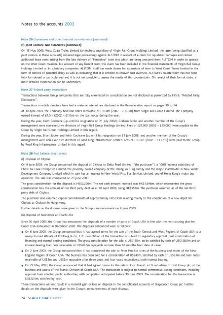 Consolidated profit and loss account - Stagecoach Group