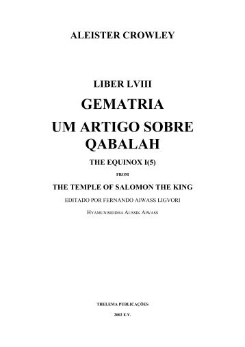 LIBER LVIII - GEMATRIA UM ARTIGO SOBRE QABALAH