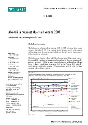 Alkoholi ja huumeet alueittain vuonna 2003