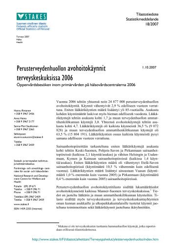 Perusterveydenhuollon avohoitokäynnit terveyskeskuksissa 2006