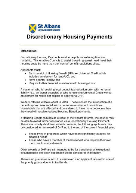 Discretionary Housing Payments Policy 2013 Pdf 49 Kb