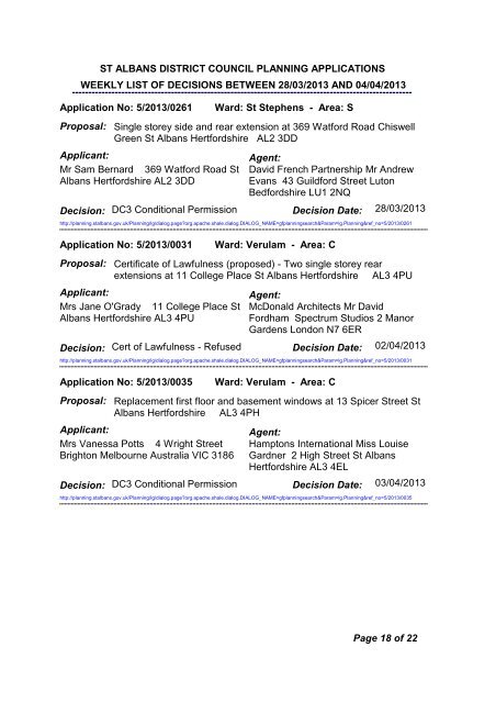 Planning Applications and Decisions - w/e 5th April 2013