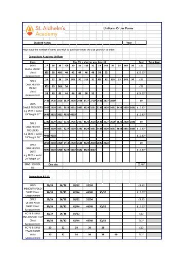 Uniform Order Form - St. Aldhelm's Academy