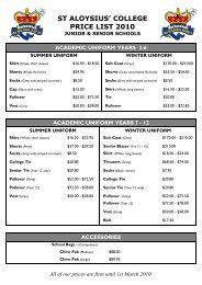 StAloysius09 Price List