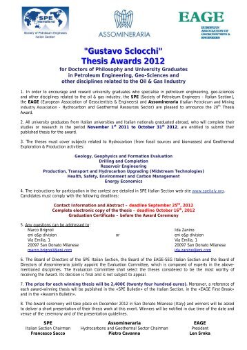 "Gustavo Sclocchi" Thesis Awards 2012 - EAGE