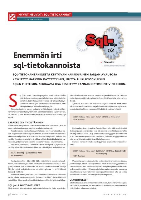 EnemmÃ¤n irti sql-tietokannoista - MikroPC