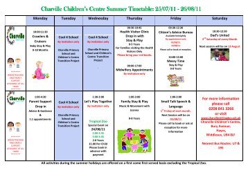 Charville Children's Centre Summer Timetable: 25/07/11 Charville ...