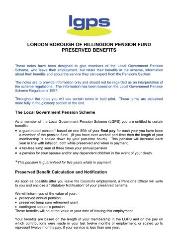 london borough of hillingdon pension fund preserved benefits