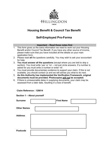 Housing And Council Tax Benefit Self Employed Income Sheet