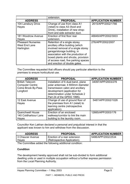 COMMITTEE REPORT PROFORMA - London Borough of Hillingdon