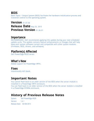 BIOS Version 01.07.06 Previous Version 01.06.01 Importance ... - Dell