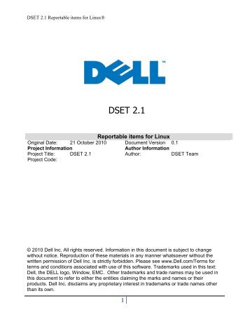 DSET 2.1 Reportable items for Linux - Dell