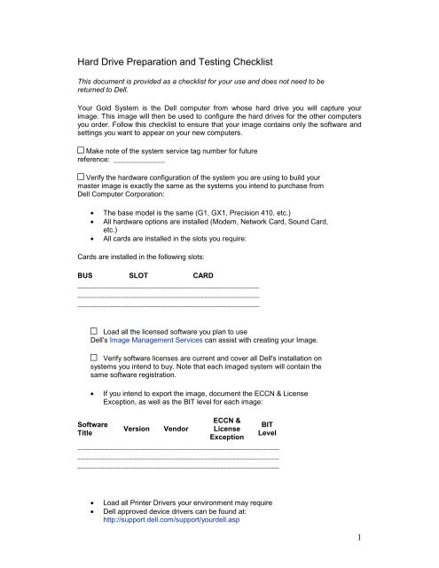 Hard Drive Preparation and Testing Checklist - Dell Supported Hard Drive Preparation and Testing Checklist - Dell Supported
